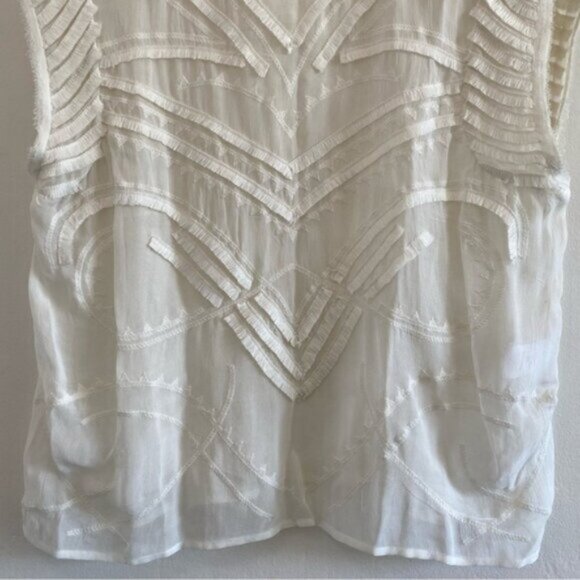 IRO Lana Blouse Chiffon Fringe Womens 4 White Sheer Art Deco Embroidered $225 - Picture 8 of 11